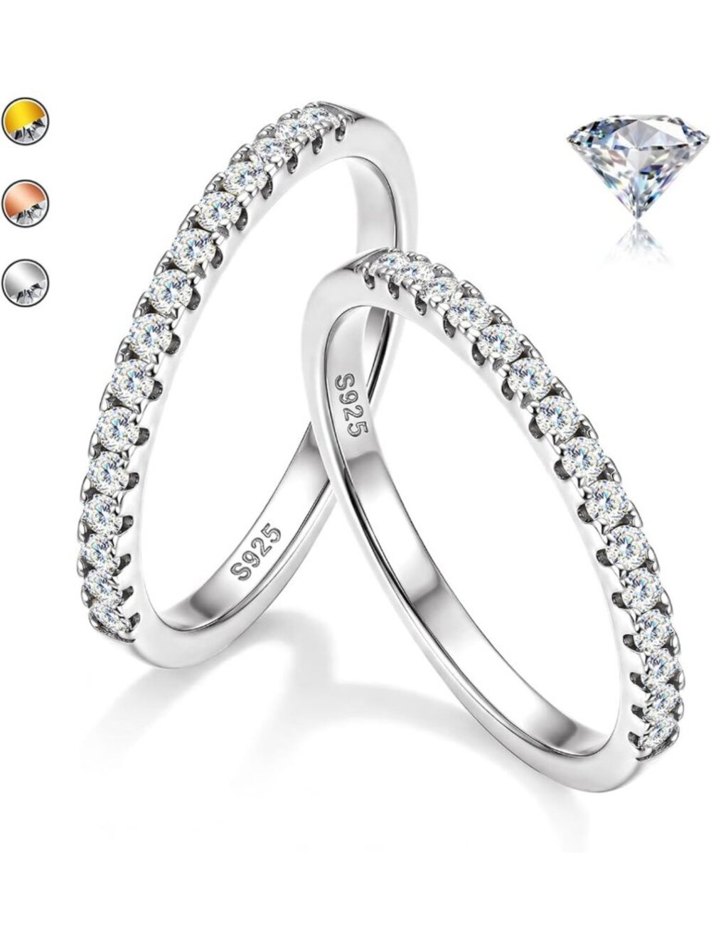 Elegant 2-Piece Moissanite Ring Set in 925 Sterling Silver, Sizes 4-10